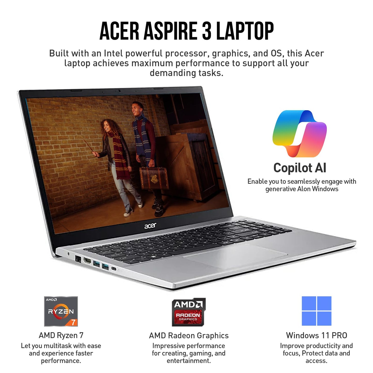 acer Aspire 3 15.6 Laptop Computer, 15 Inch FHD Laptop PC, AMD Ryzen 7, 32GB RAM 1TB SSD+512GB