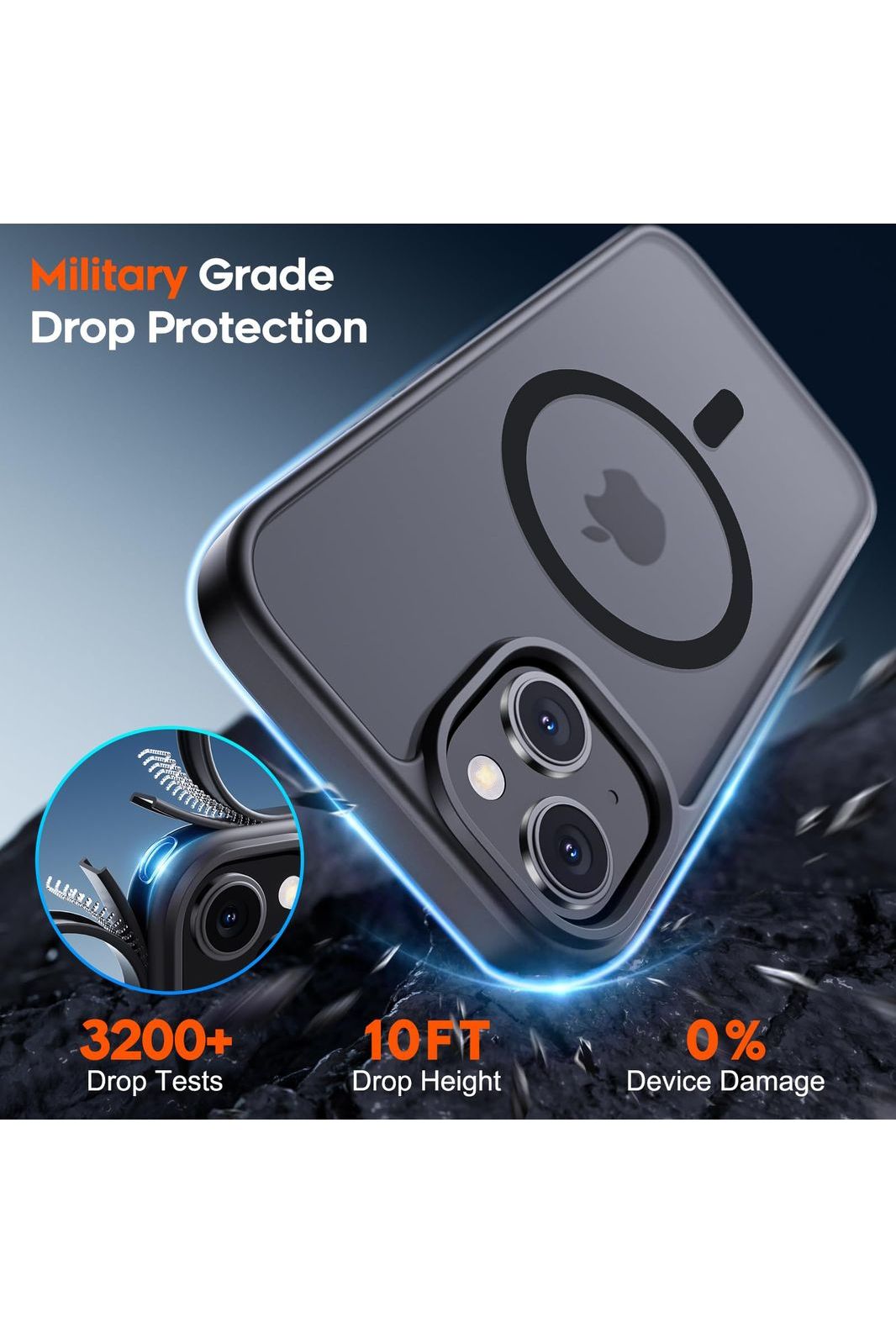 iPhone 15 Case & iPhone 14 Case, [Compatible with MagSafe] [Military Grade Drop Protection] Translucent Matte Shockproof Anti-Scratch, Black