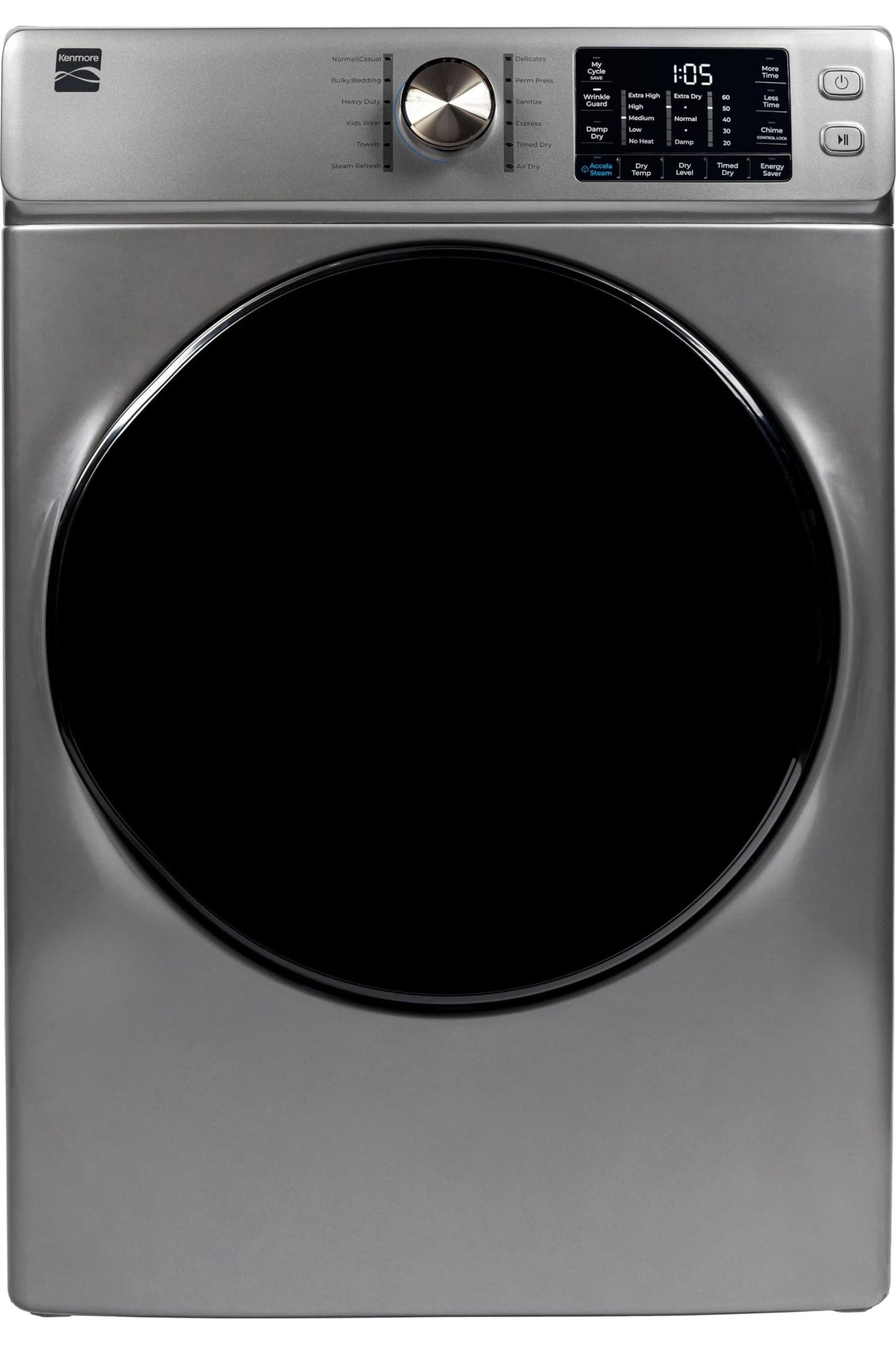 Kenmore 2682273 Front Load Electric Dryer with Steam, Wrinkle Guard, Energy Saver, Smart Sensor Drying System, 8.0 cu. ft. Total Capacity, Metallic Silver
