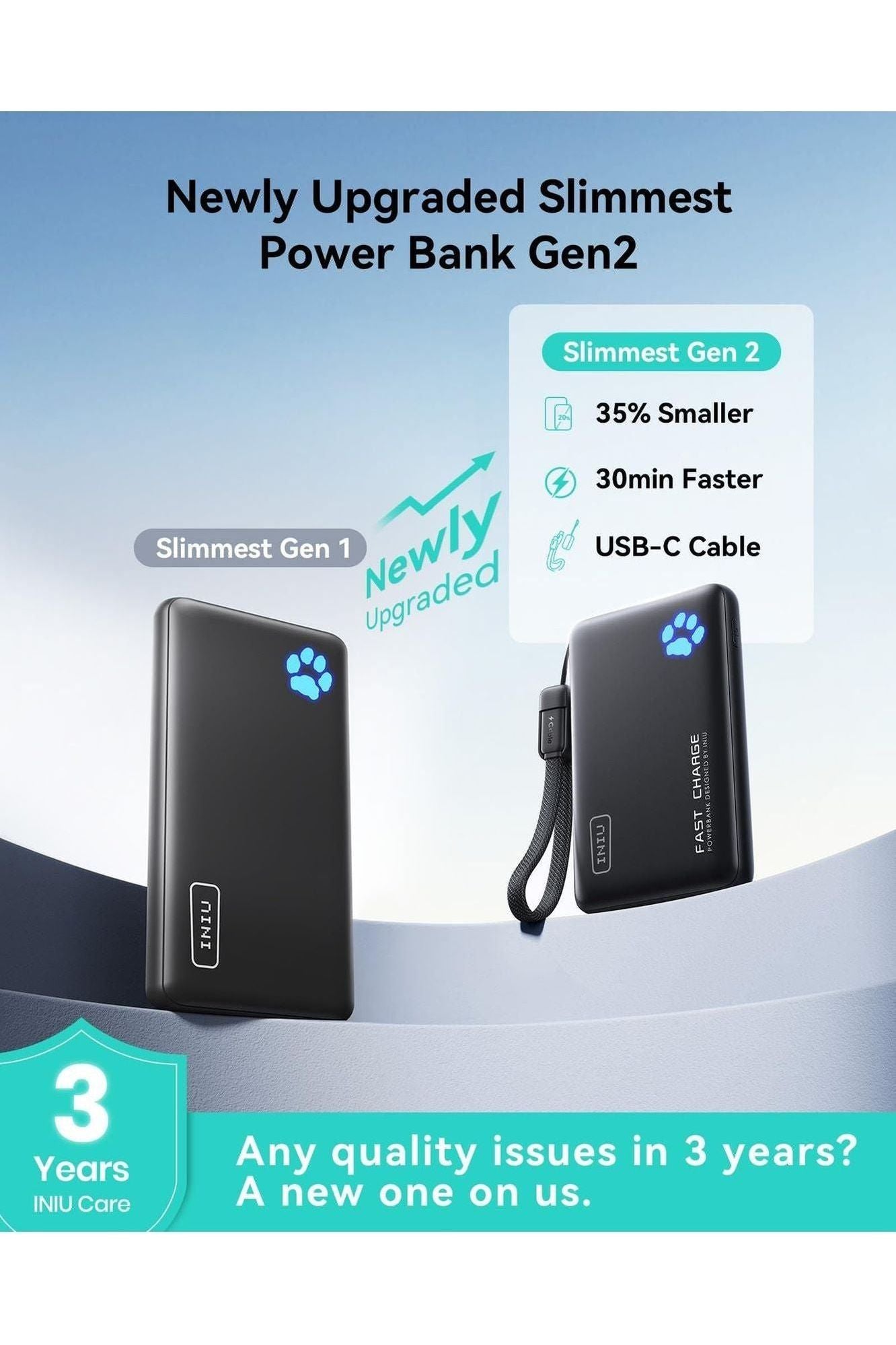 INIU Portable Charger, Lightest 10000mAh 45W PD Power Bank, USB C in&Out Fast Charging Battery Pack, External Phone Powerbank Compatible with iPhone 16 15 14 13 Samsung S22 S21 Google iPad etc