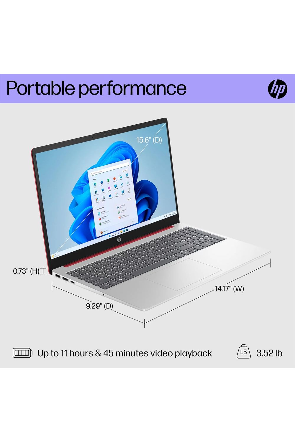 HP 15.6" Portable Laptop Intel Quad-Core N200 Processor, 16GB RAM, 128GB Storage, Red