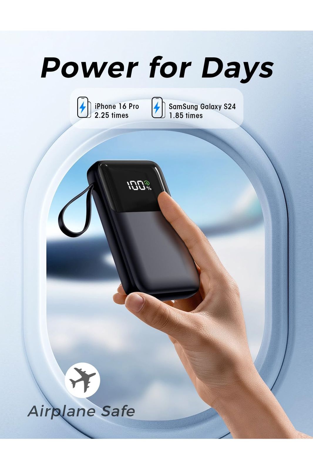 Power Bank, 15000mAh Portable Charger with Built in Cable, 22.5W Fast Charging, 6 Outputs, LED Display, Compatible with iPhone 16/15/14/13, Samsung, iPad, etc