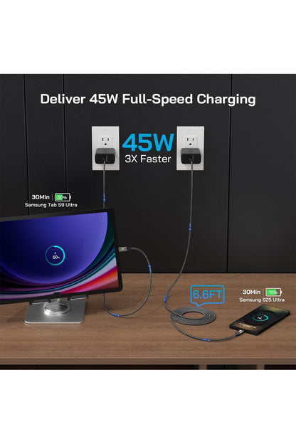 45W Super Fast Charger Type C, [2 Pack] 45 Watt USB-C Charger PD/PPS Wall Charging Block for Samsung Galaxy S25 Ultra/S25+/S25/S24/S23 Ultra/S23+/S22 Ultra/S22+/S20 Ultra, Tab S8(with 2X 6.6ft Cable)