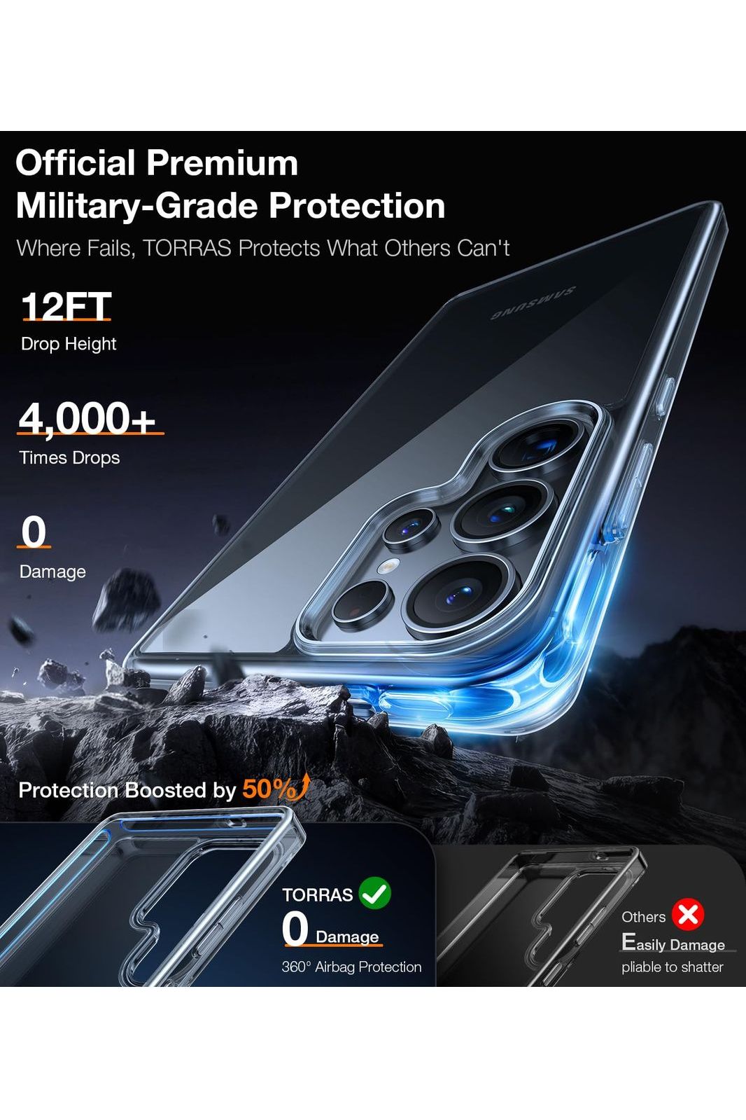 Samsung Galaxy S25 Ultra Case, [Non-Yellowing] [12FT Military-Grade Protection] Transparent Slim, Diamond Clear, Hard, 6.9''