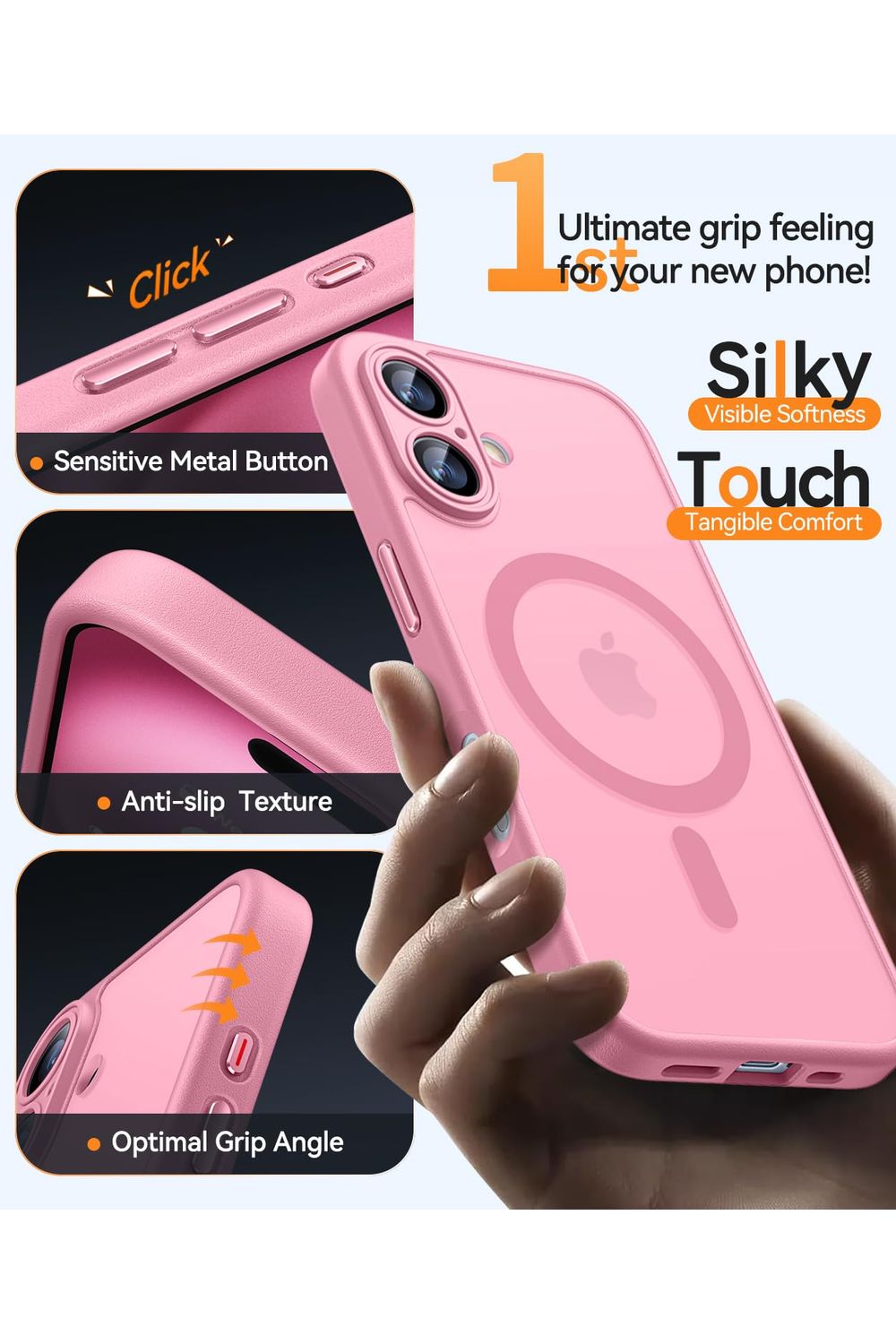 iPhone 16 Case, Upgraded [Full Camera Protection] [Compatible with Magsafe] [Translucent Matte] Shockproof Protective - Pink
