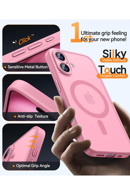 iPhone 16 Case, Upgraded [Full Camera Protection] [Compatible with Magsafe] [Translucent Matte] Shockproof Protective - Pink