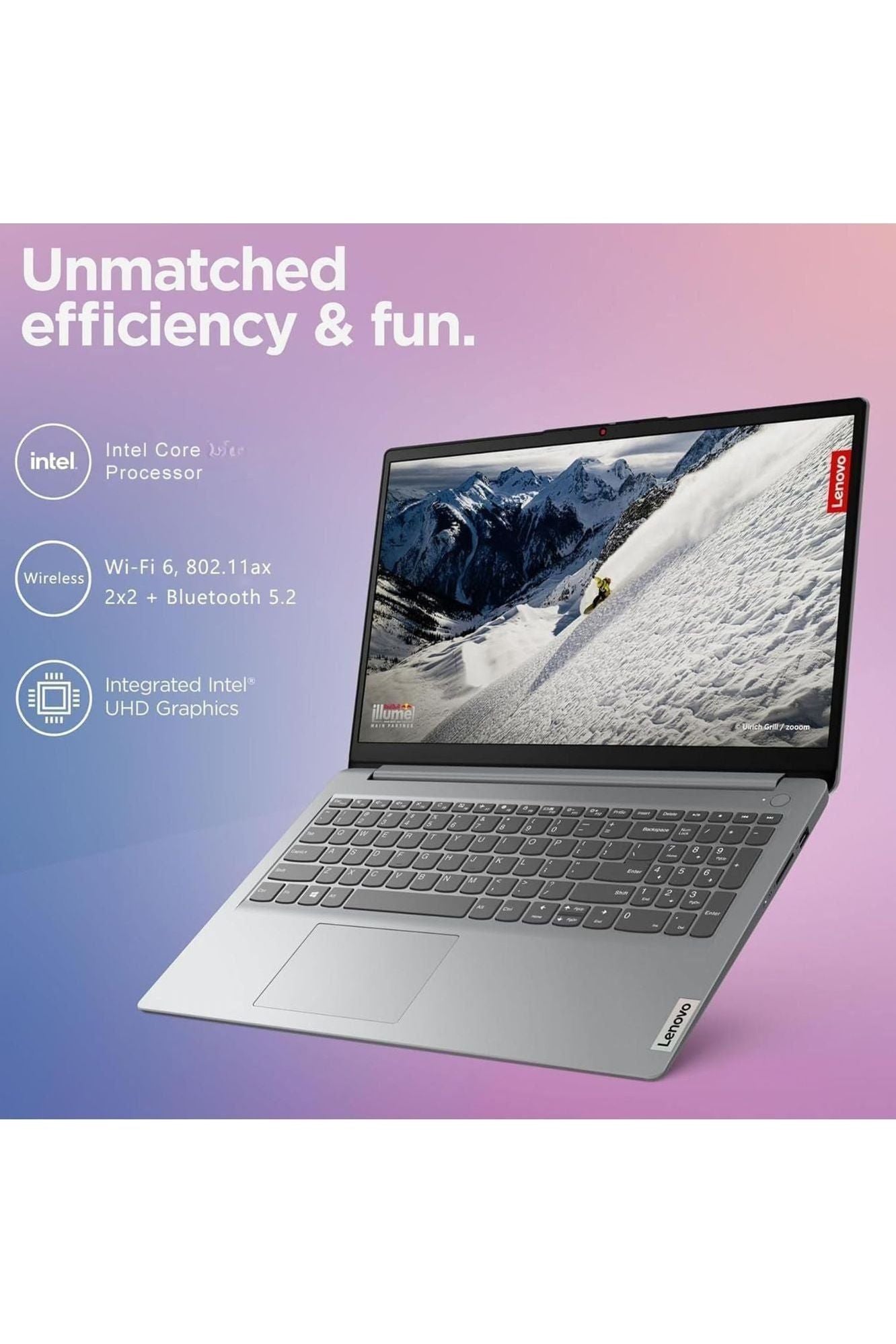 Lenovo IdeaPad 1i Laptop with Microsoft 365 Home and Business • 12GB RAM • 1TB Cloud Storage and 256GB SSD • Intel Core • 15 Anti-Glare Screen •