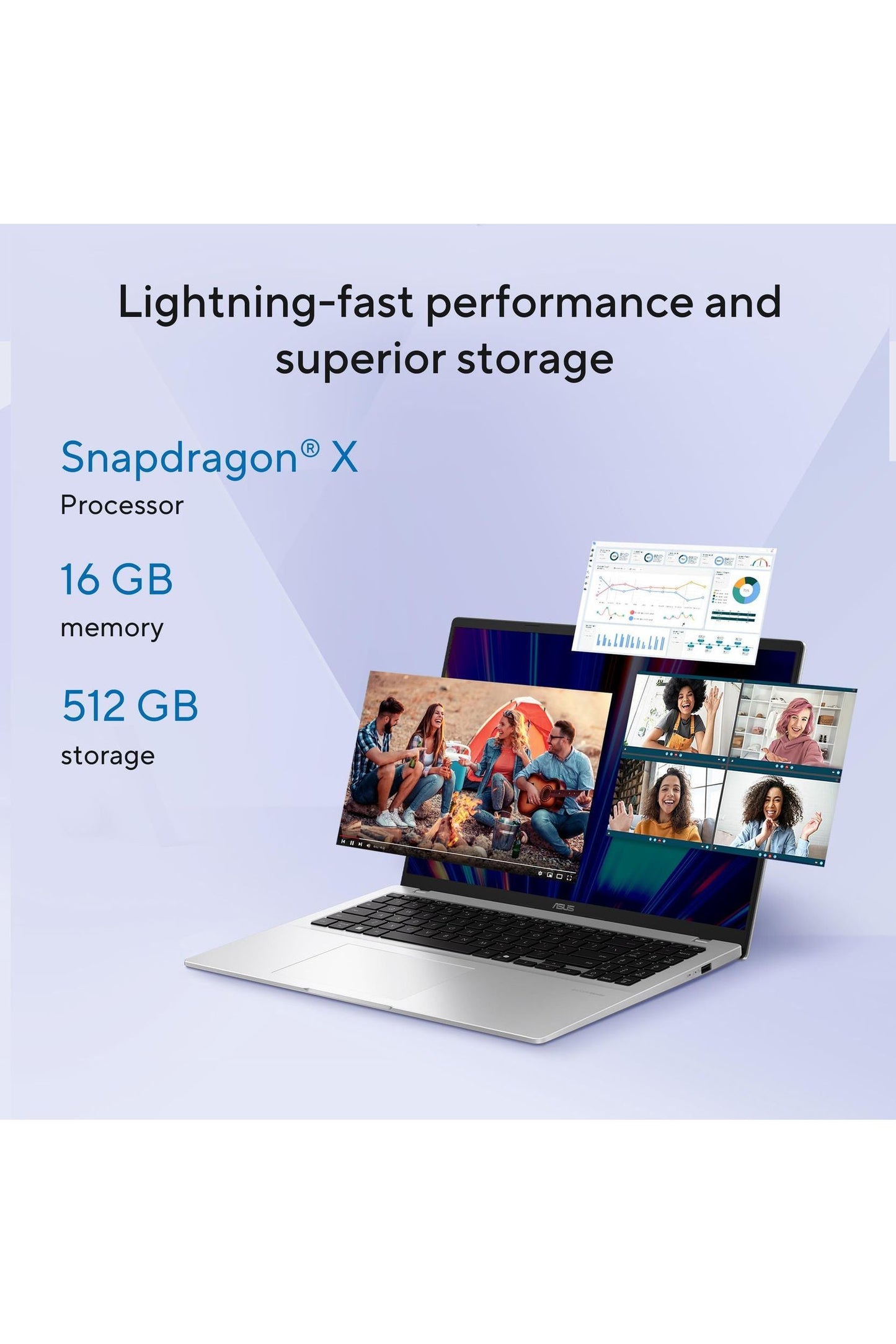 ASUS Vivobook 14 Laptop, Qualcomm Snapdragon X, Qualcomm Adreno GPU, 16GB RAM, 512GB SSD