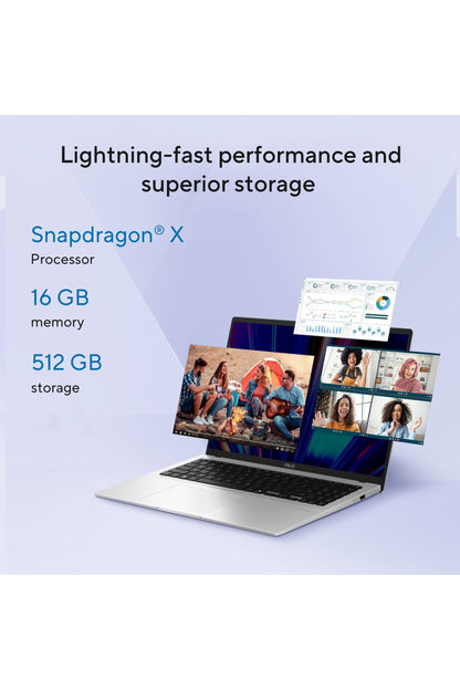 ASUS Vivobook 14 Laptop, Qualcomm Snapdragon X, Qualcomm Adreno GPU, 16GB RAM, 512GB SSD