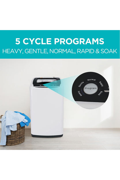 BLACK+DECKER 0.9 Cu. Ft. Portable Washer, 6.6 lb. Capacity Washing Machine for Homes & Apartments, 5 Wash Cycles, Quick Connect Sink Adapter and Drain Hose Included, Transparent Lid, BPWM09W, White