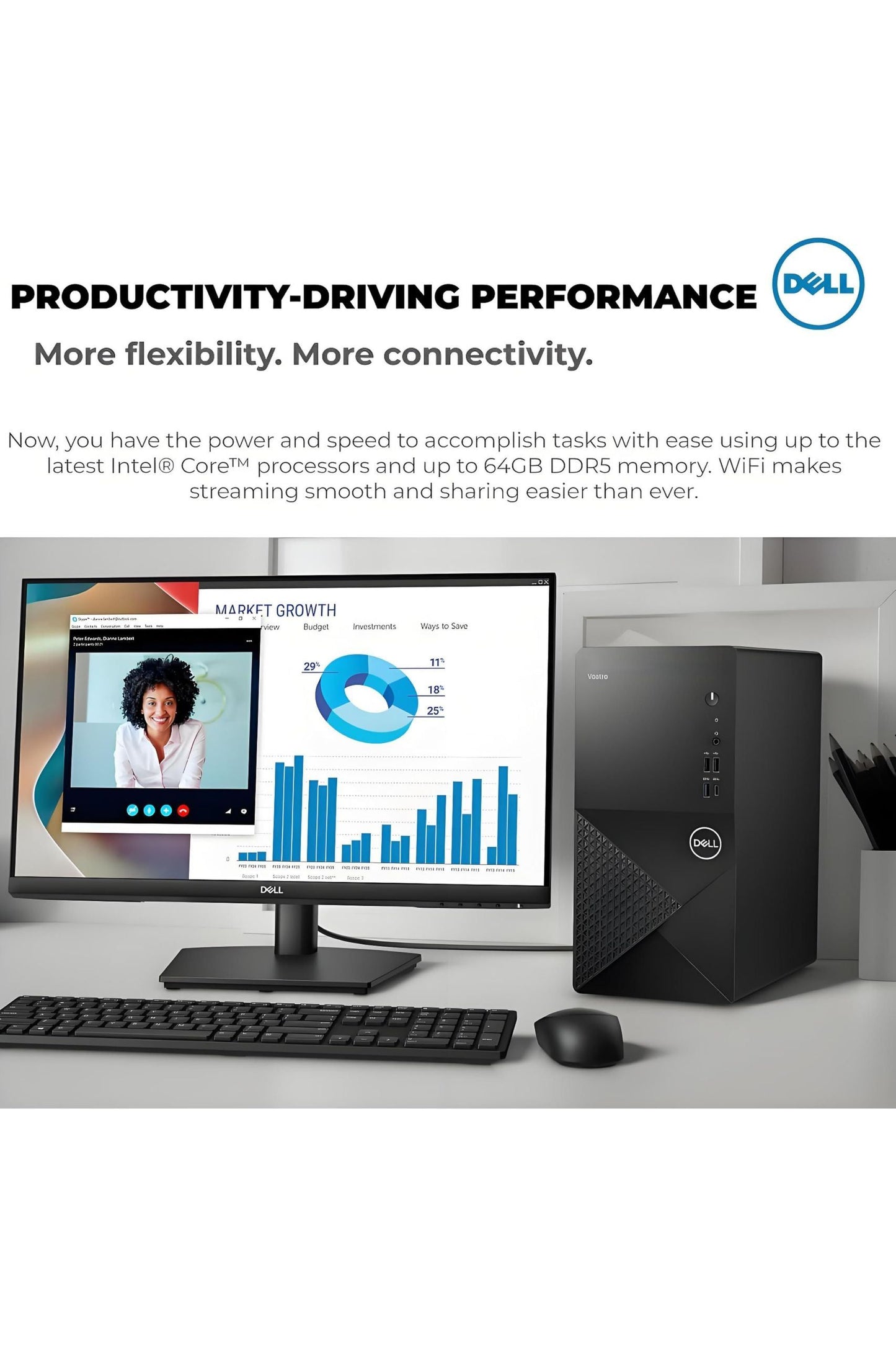 Dell Tower PC Desktop Computer 14th Gen Intel Core i3-14100 (Beat i5-12400), 32GB DDR5 RAM, 1TB PCIe SSD
