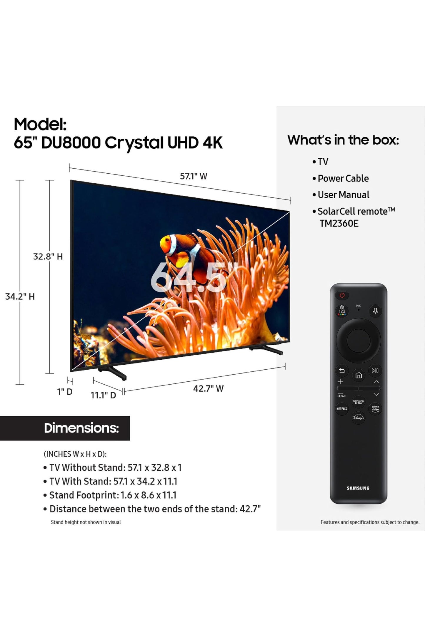 Samsung 65-Inch Class 4K Crystal UHD DU8000 Series HDR Smart TV