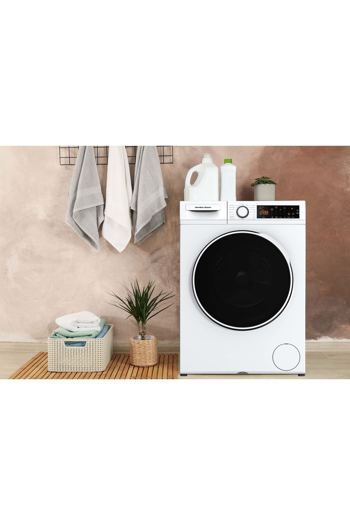 Hamilton Beach HBFW3205 Fullsize Washer-LED Digital Display Panel-5 Wash Cycles-Front Load Design-2.2 cu ft, 24 inch Wide, White