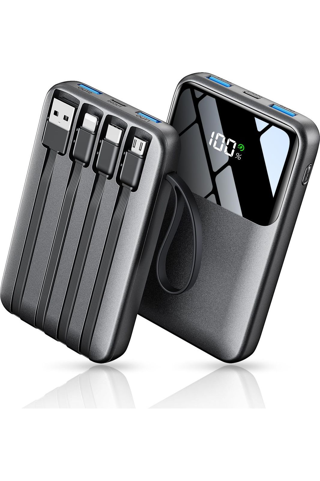 Power Bank, 15000mAh Portable Charger with Built in Cable, 22.5W Fast Charging, 6 Outputs, LED Display, Compatible with iPhone 16/15/14/13, Samsung, iPad, etc