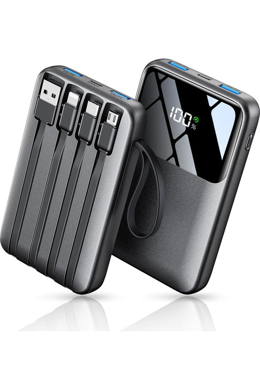 Power Bank, 15000mAh Portable Charger with Built in Cable, 22.5W Fast Charging, 6 Outputs, LED Display, Compatible with iPhone 16/15/14/13, Samsung, iPad, etc