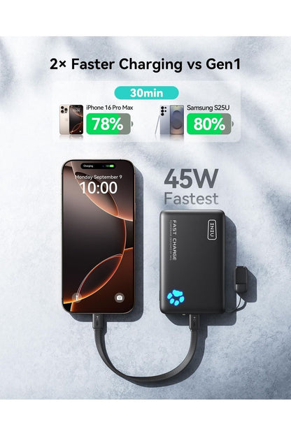 INIU Portable Charger, Lightest 10000mAh 45W PD Power Bank, USB C in&Out Fast Charging Battery Pack, External Phone Powerbank Compatible with iPhone 16 15 14 13 Samsung S22 S21 Google iPad etc