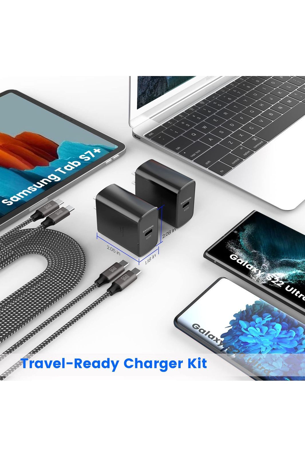 45W Super Fast Charger Type C, [2 Pack] 45 Watt USB-C Charger PD/PPS Wall Charging Block for Samsung Galaxy S25 Ultra/S25+/S25/S24/S23 Ultra/S23+/S22 Ultra/S22+/S20 Ultra, Tab S8(with 2X 6.6ft Cable)