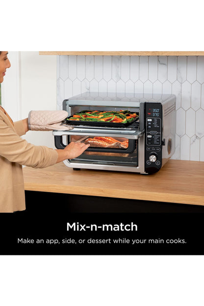 Ninja DCT451 12-in-1 Smart Double Oven with FlexDoor, Thermometer, FlavorSeal, Smart Finish, Rapid Top Convection and Air Fry Bottom , Stainless Steel