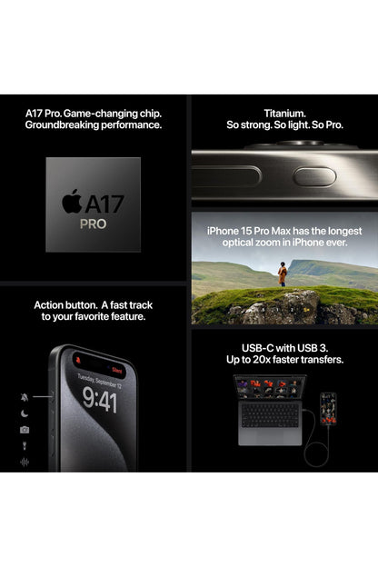 Apple iPhone 15 Pro Max, 256GB, Black Titanium