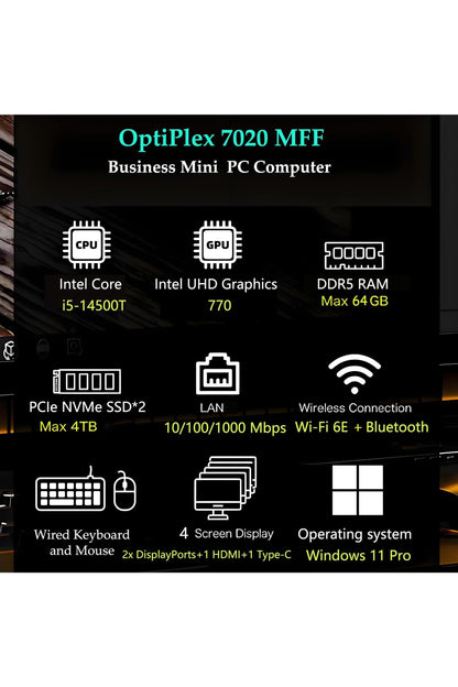 Dell OptiPlex 7020 MFF Mini Desktop, 7000 Micro Business Computer, 14th Gen Intel 14-Core i5-14500T (Beat i7-13700T), 16GB DDR5 RAM, 512GB PCIe SSD