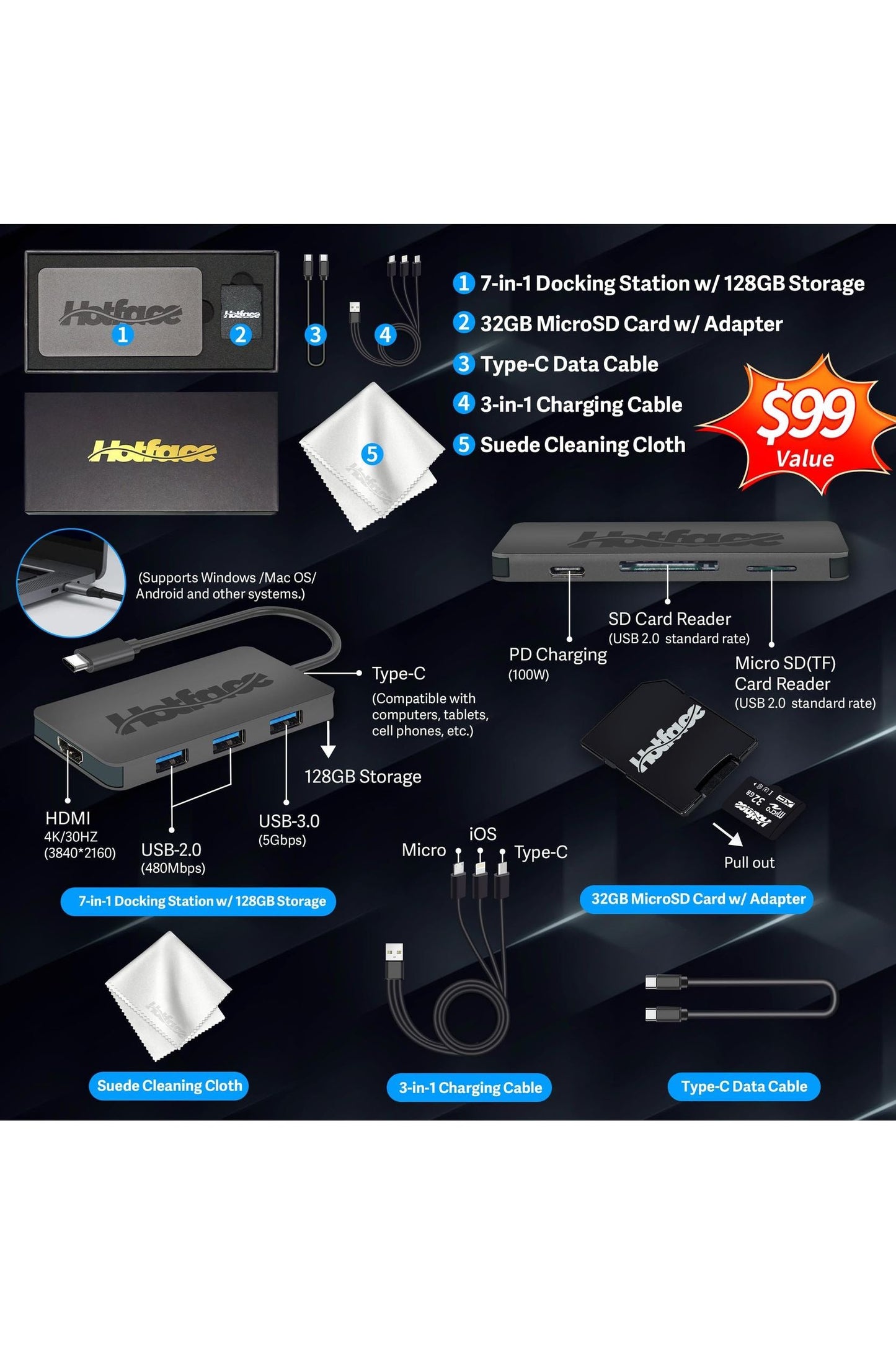 HP Stream 14" HD BrightView Laptop, Intel Celeron N4120, 16GB RAM, 288GB Storage (128GB eMMC + 160GB Docking Station Set)