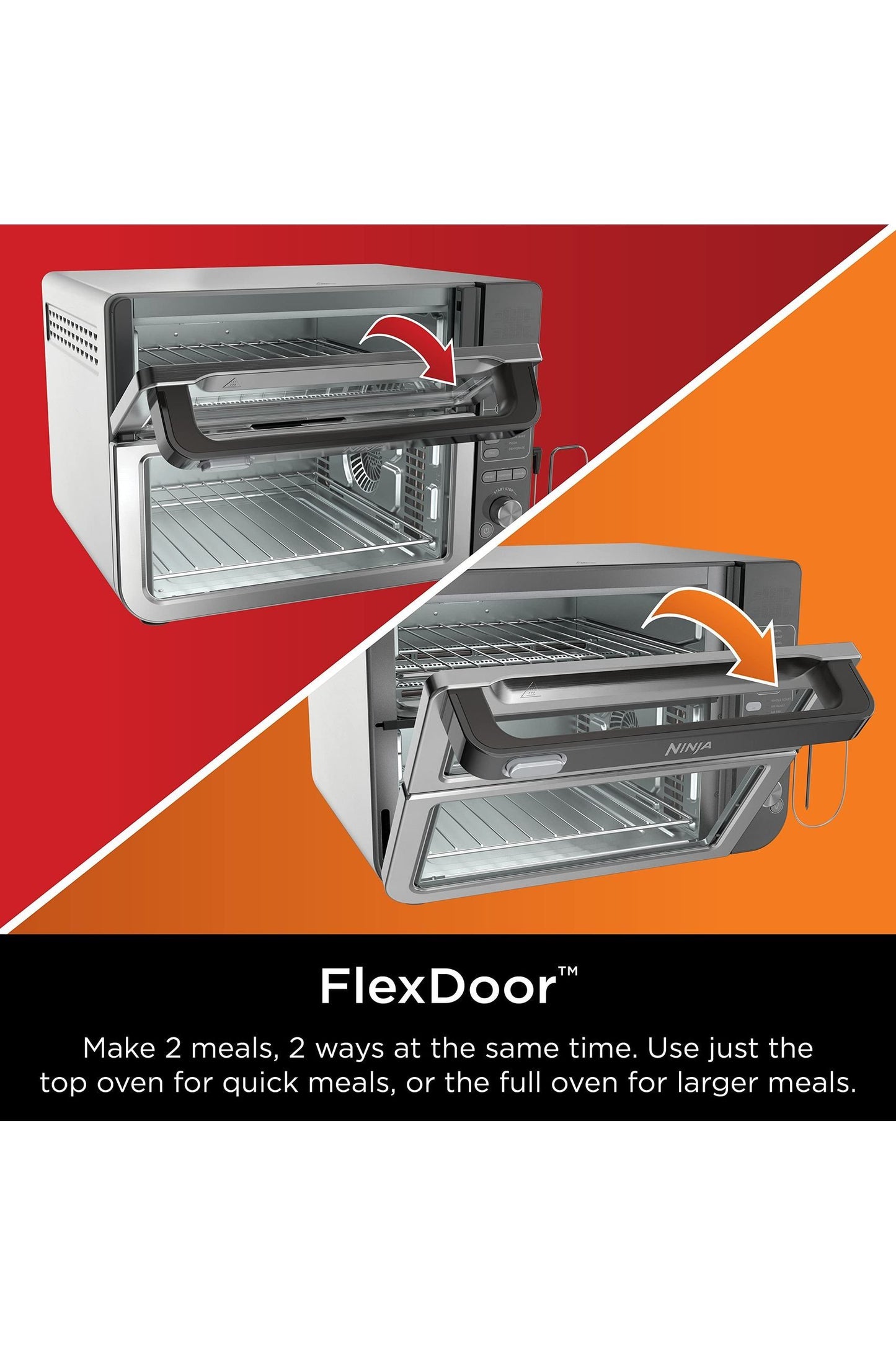 Ninja DCT451 12-in-1 Smart Double Oven with FlexDoor, Thermometer, FlavorSeal, Smart Finish, Rapid Top Convection and Air Fry Bottom , Stainless Steel