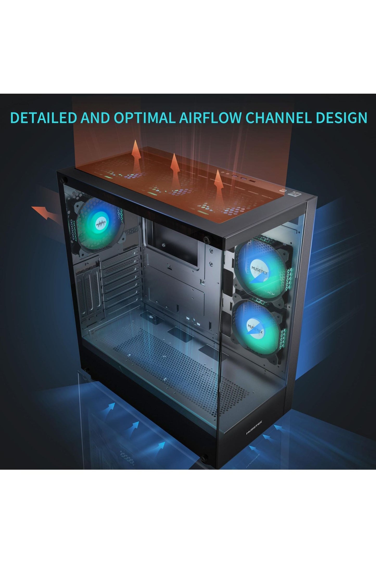 MUSETEX PC CASE ATX 6 PWM ARGB Fans Pre-Installed, Type-C Mid Tower Computer Case