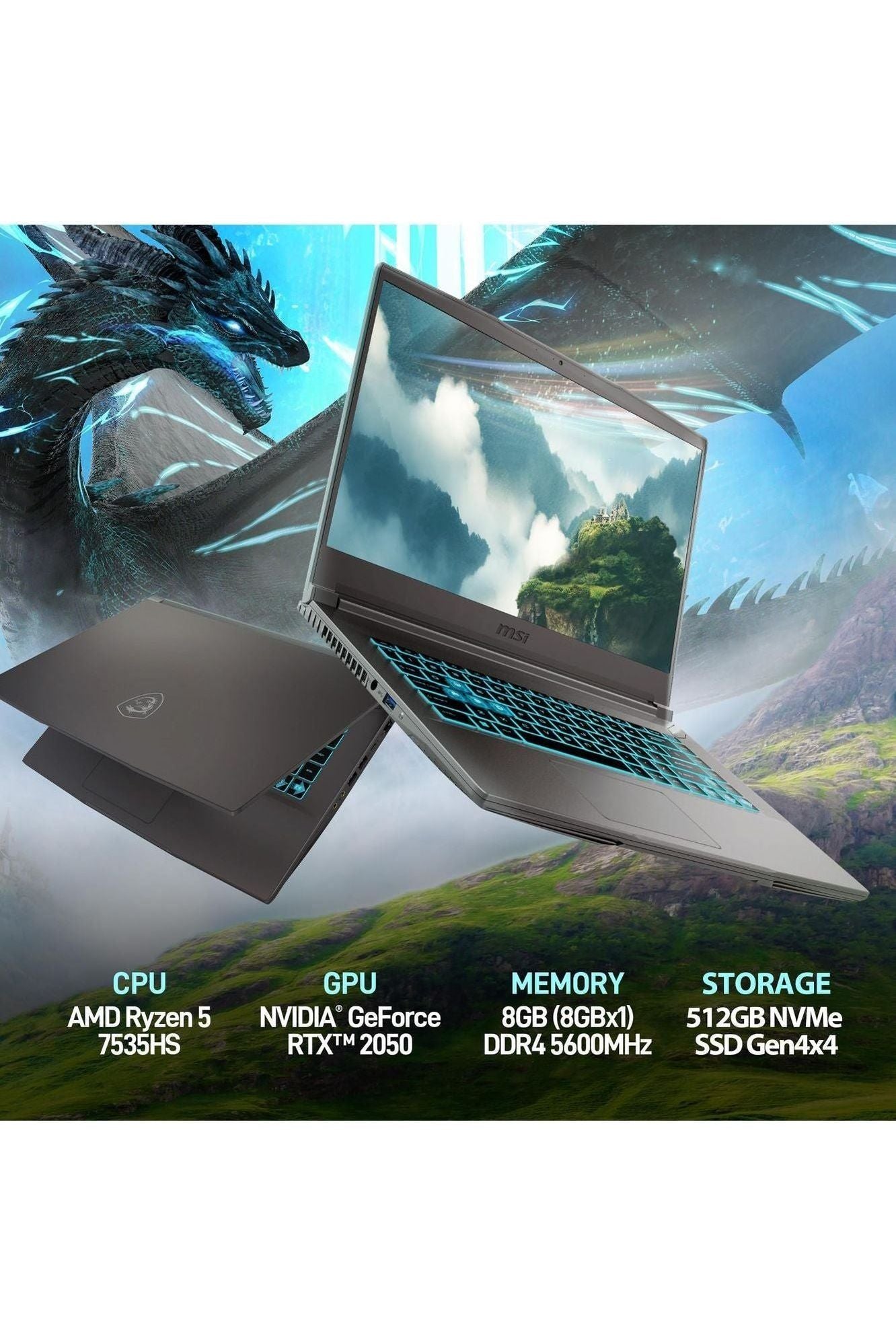 MSI Thin A15 15.6” 144Hz FHD Gaming Laptop: Ryzen 5-7535HS, NVIDIA Geforce RTX 2050, 8GB DDR5, 512GB NVMe SSD