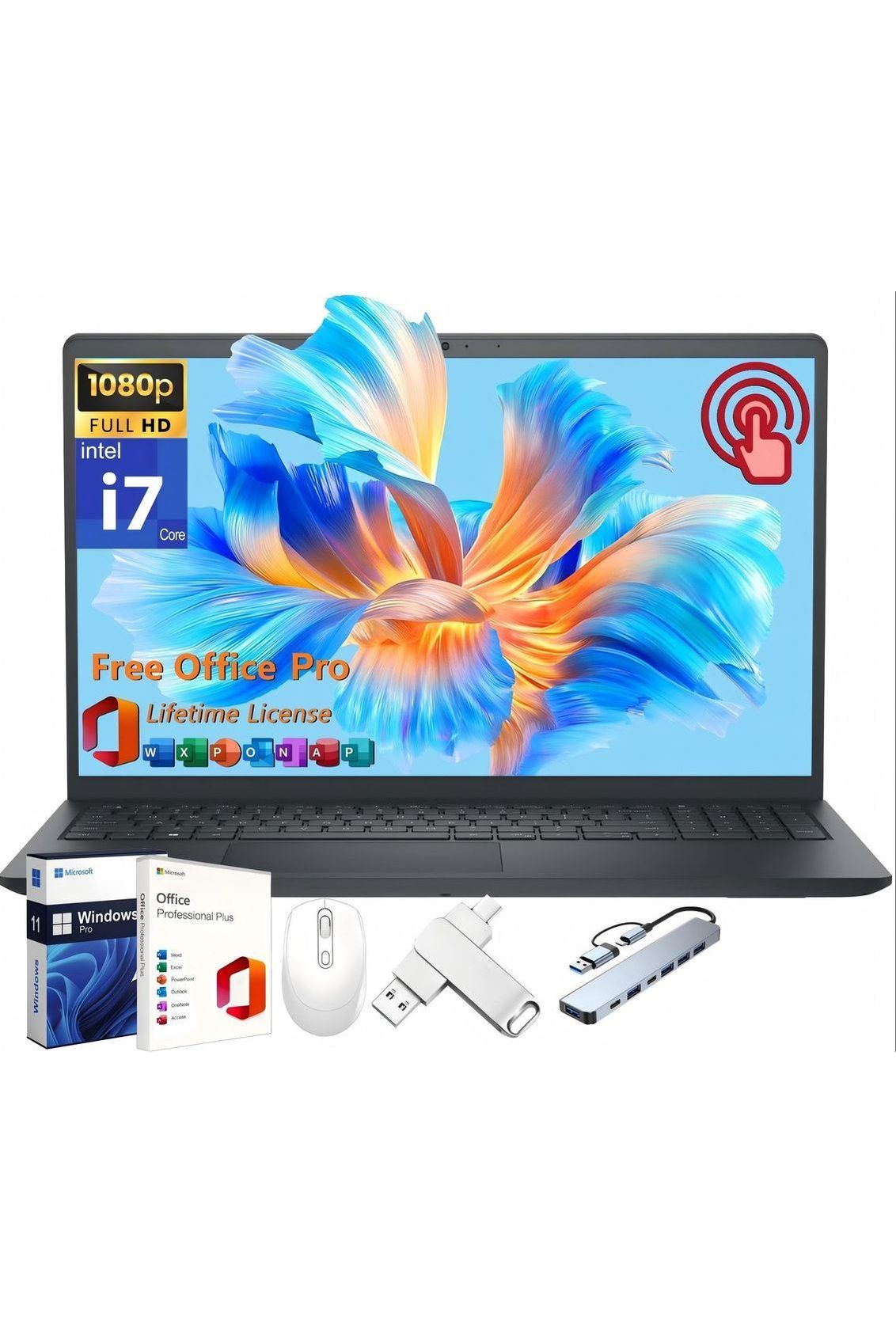 Dell Inspiron 15 Business Laptop, 15.6" FHD Touchscreen, Intel 10-Core i7-1355U, 32 GB RAM, 1 TB SSD