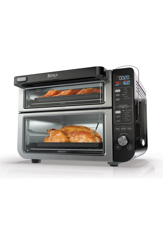 Ninja DCT451 12-in-1 Smart Double Oven with FlexDoor, Thermometer, FlavorSeal, Smart Finish, Rapid Top Convection and Air Fry Bottom , Stainless Steel