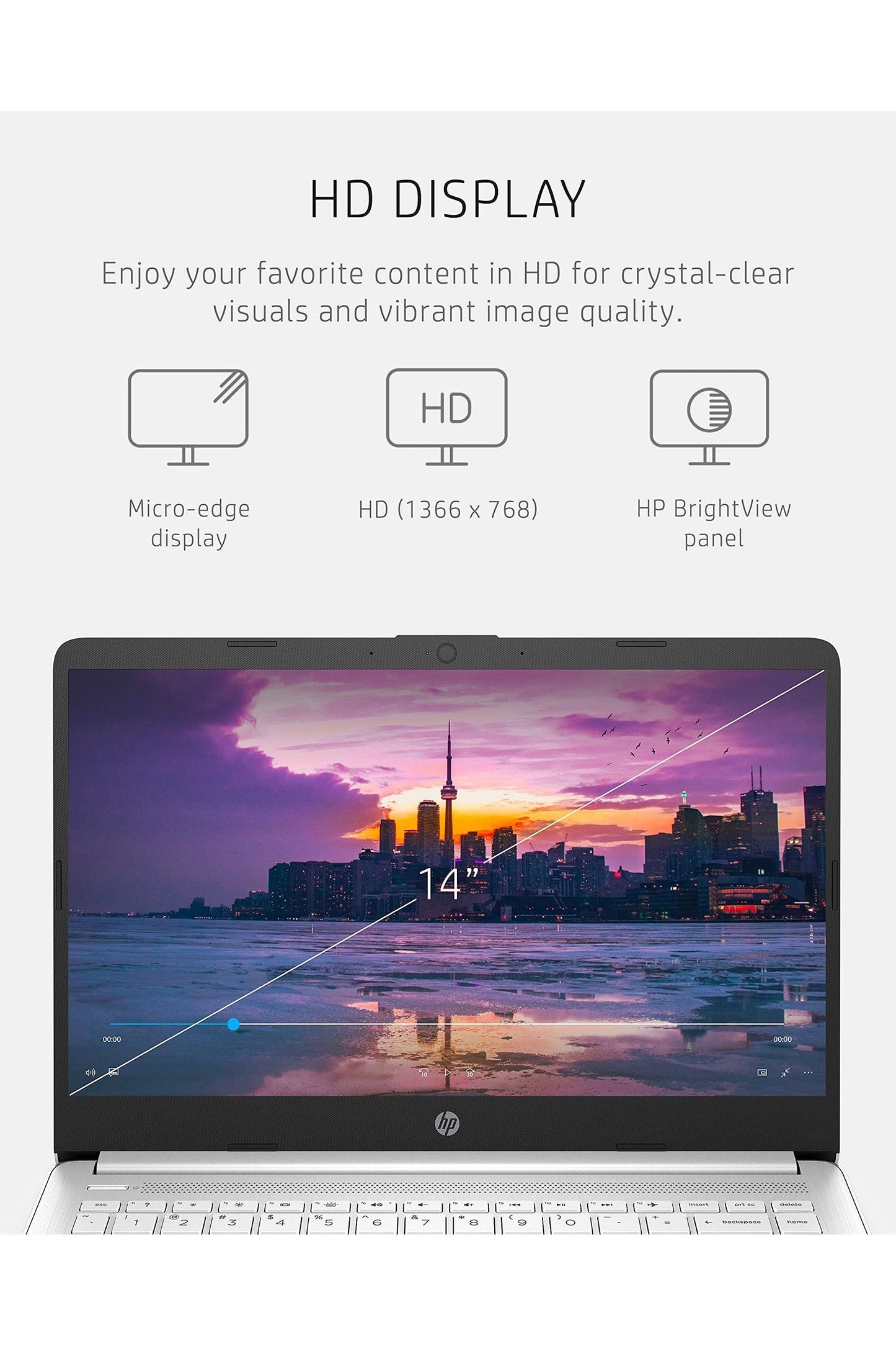 HP 14 Laptop, Intel Celeron N4020, 4 GB RAM, 64 GB Storage, 14-inch Micro-edge HD Display