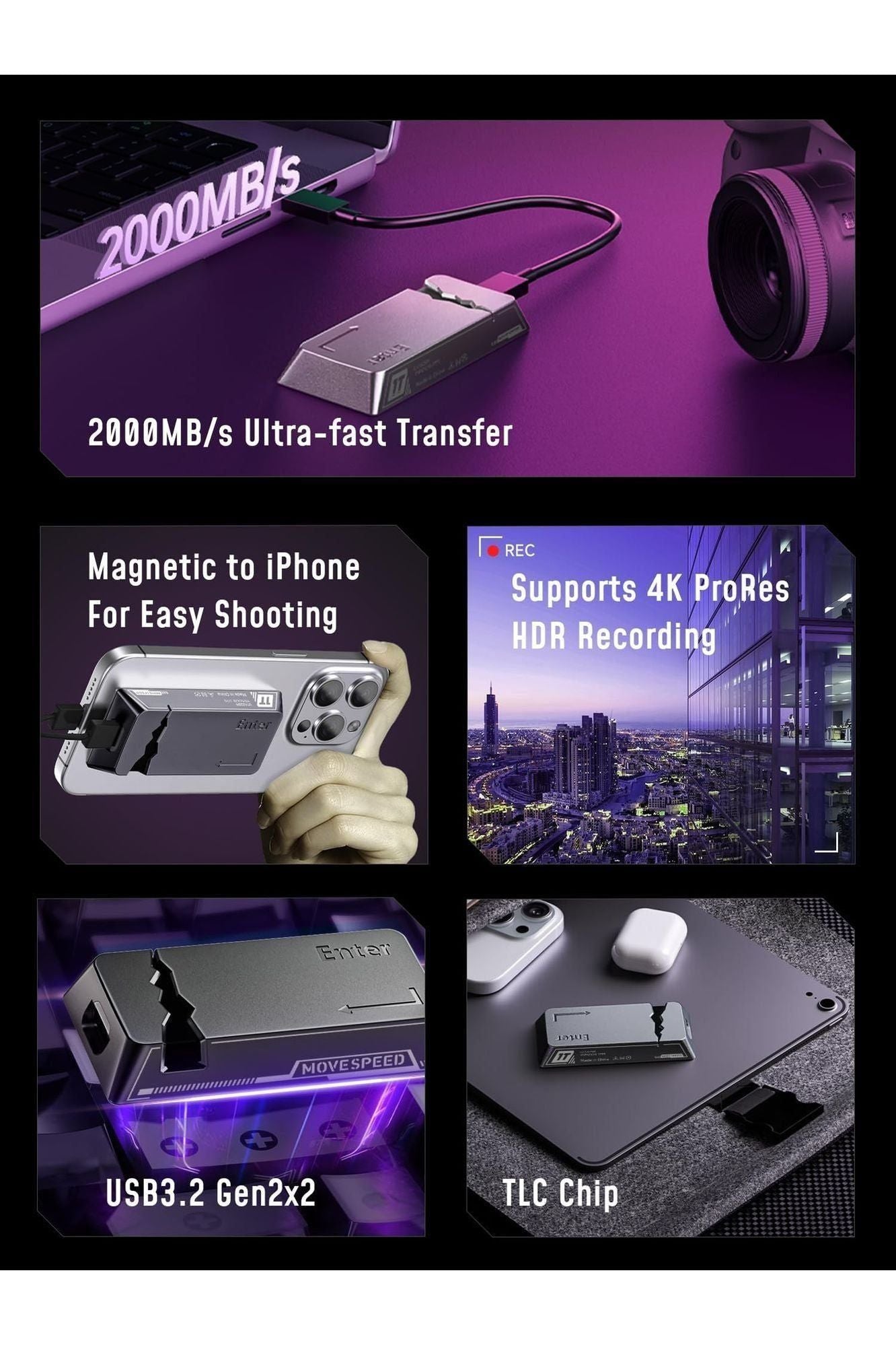 MOVE SPEED 1TB Portable SSD Magnetic Suction