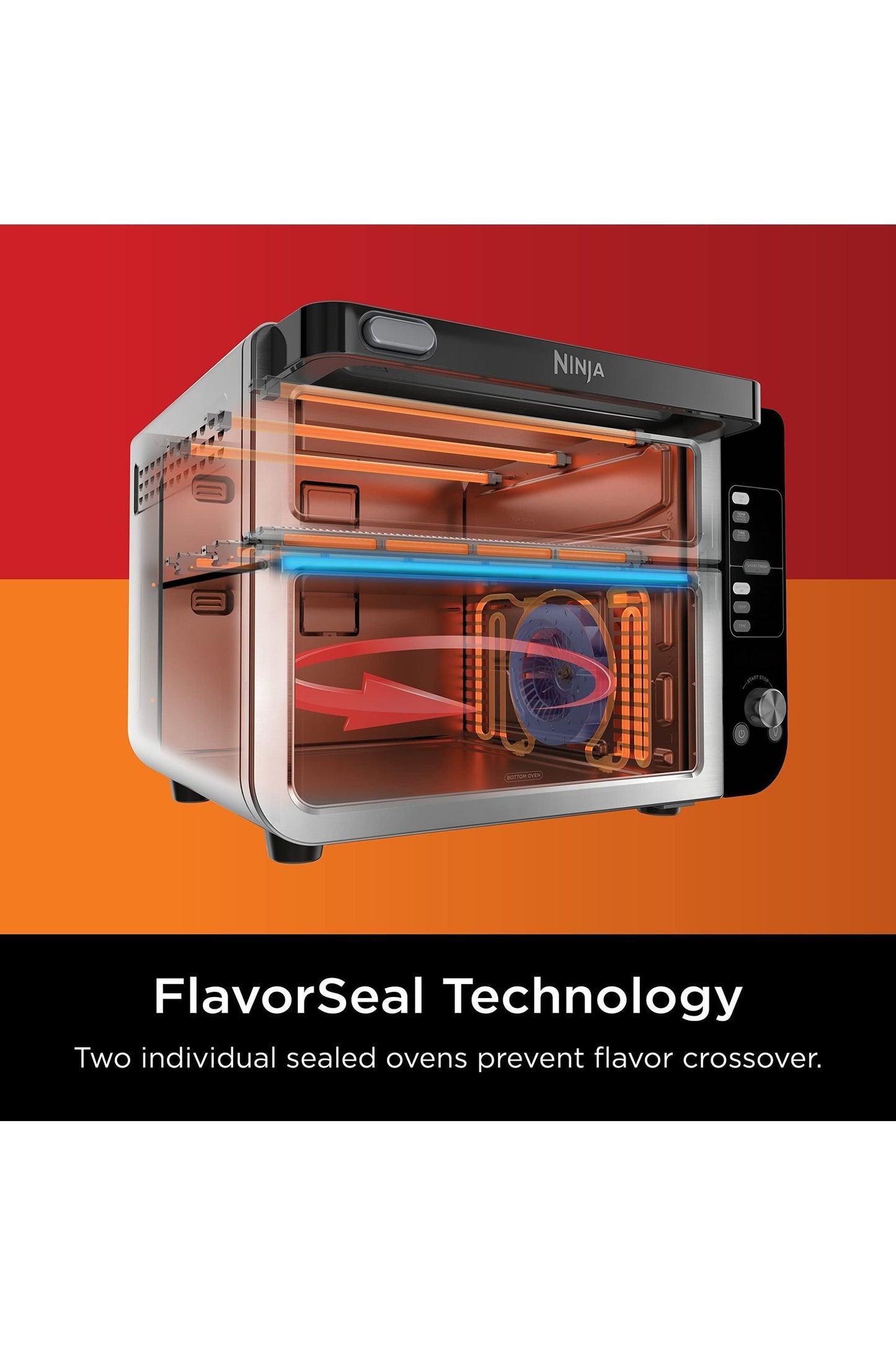 Ninja DCT451 12-in-1 Smart Double Oven with FlexDoor, Thermometer, FlavorSeal, Smart Finish, Rapid Top Convection and Air Fry Bottom , Stainless Steel