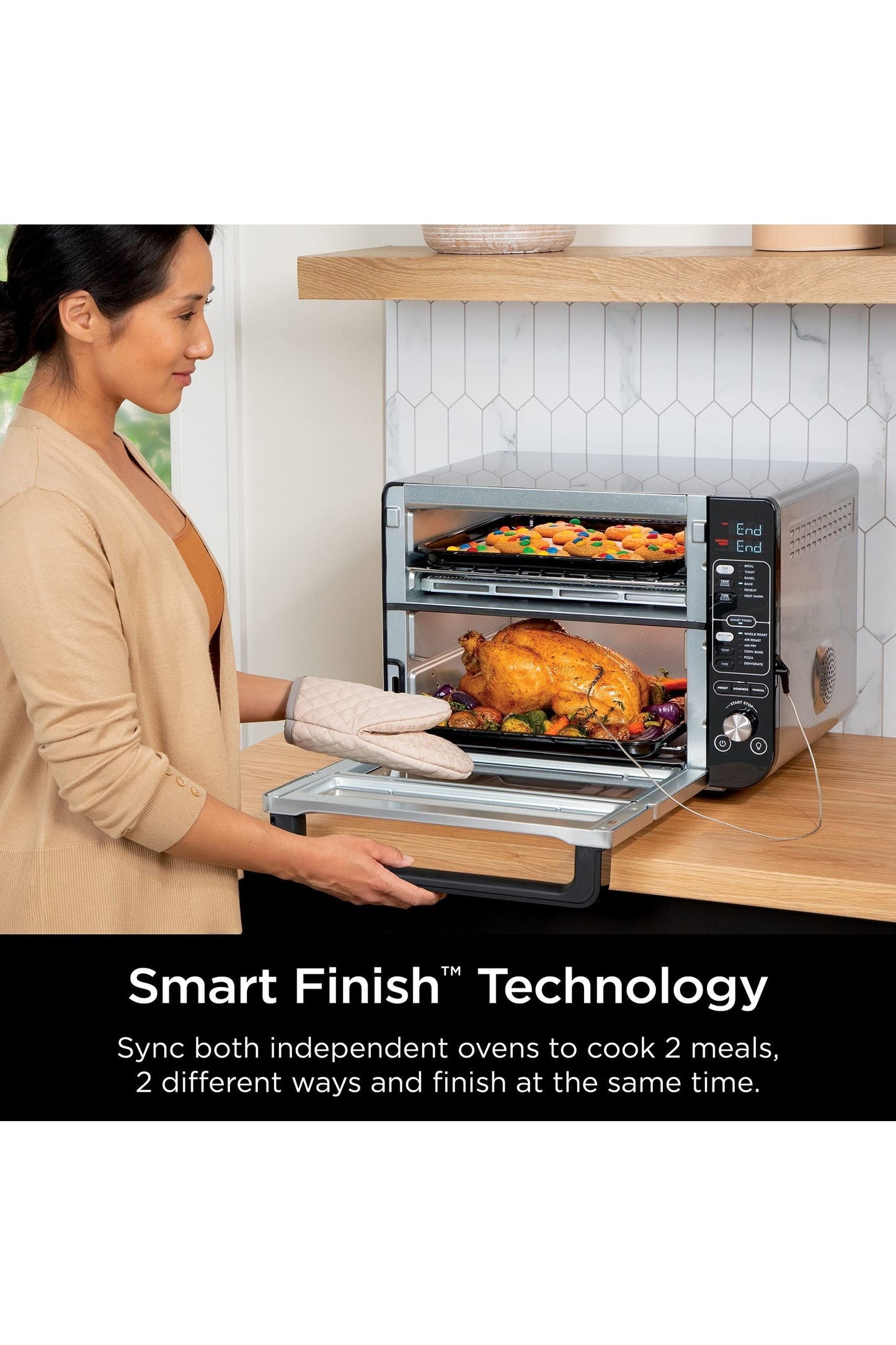 Ninja DCT451 12-in-1 Smart Double Oven with FlexDoor, Thermometer, FlavorSeal, Smart Finish, Rapid Top Convection and Air Fry Bottom , Stainless Steel