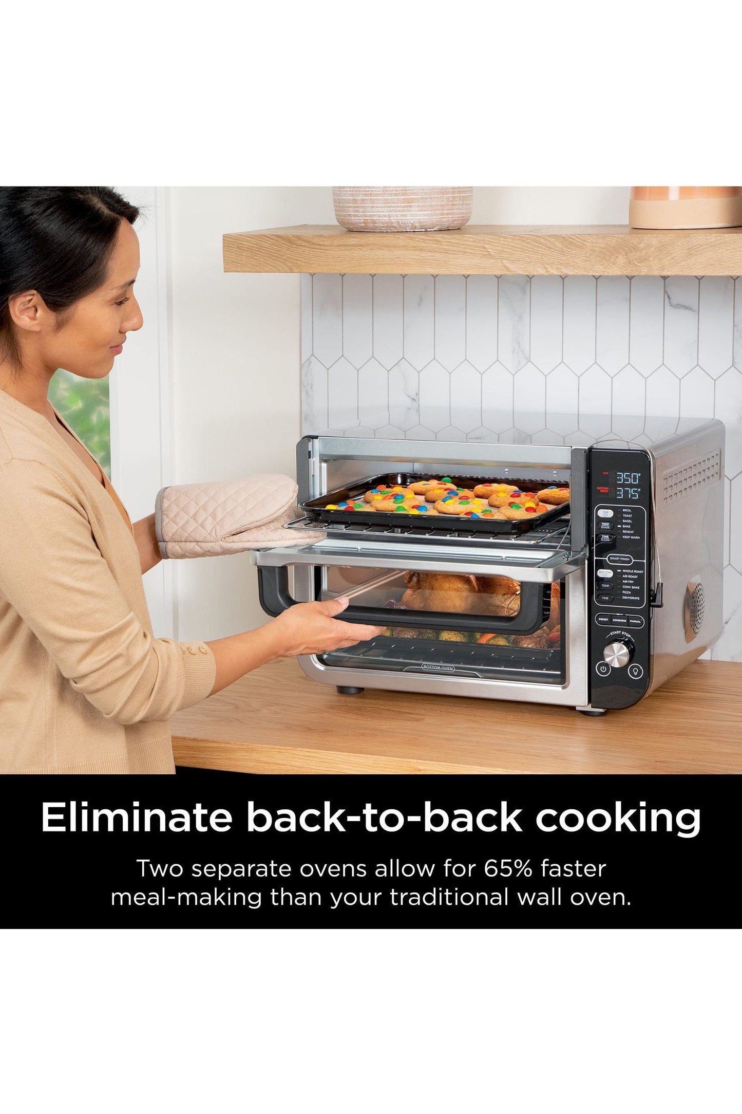 Ninja DCT451 12-in-1 Smart Double Oven with FlexDoor, Thermometer, FlavorSeal, Smart Finish, Rapid Top Convection and Air Fry Bottom , Stainless Steel
